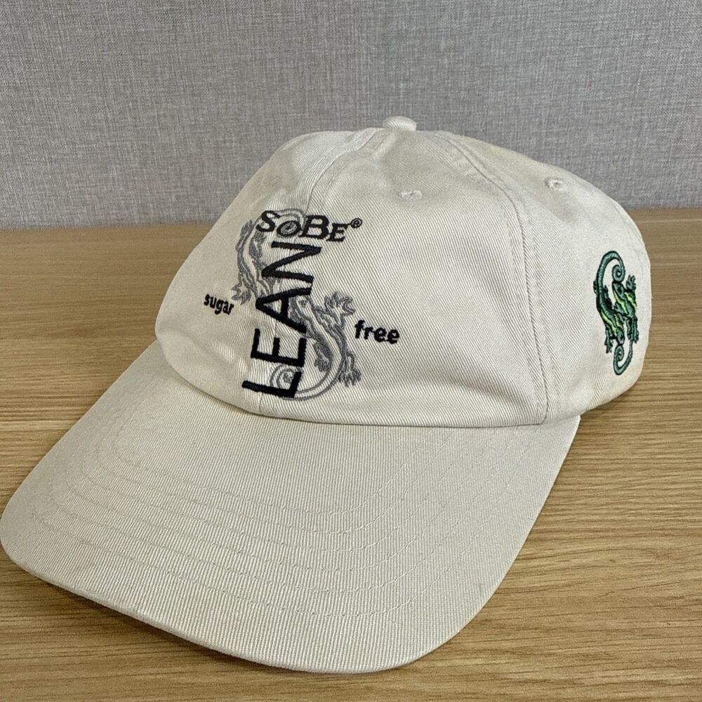 Vintage SoBe Lean Hat Sugar Free Promo Y2K Lizard Embroidered Cream Dad Cap